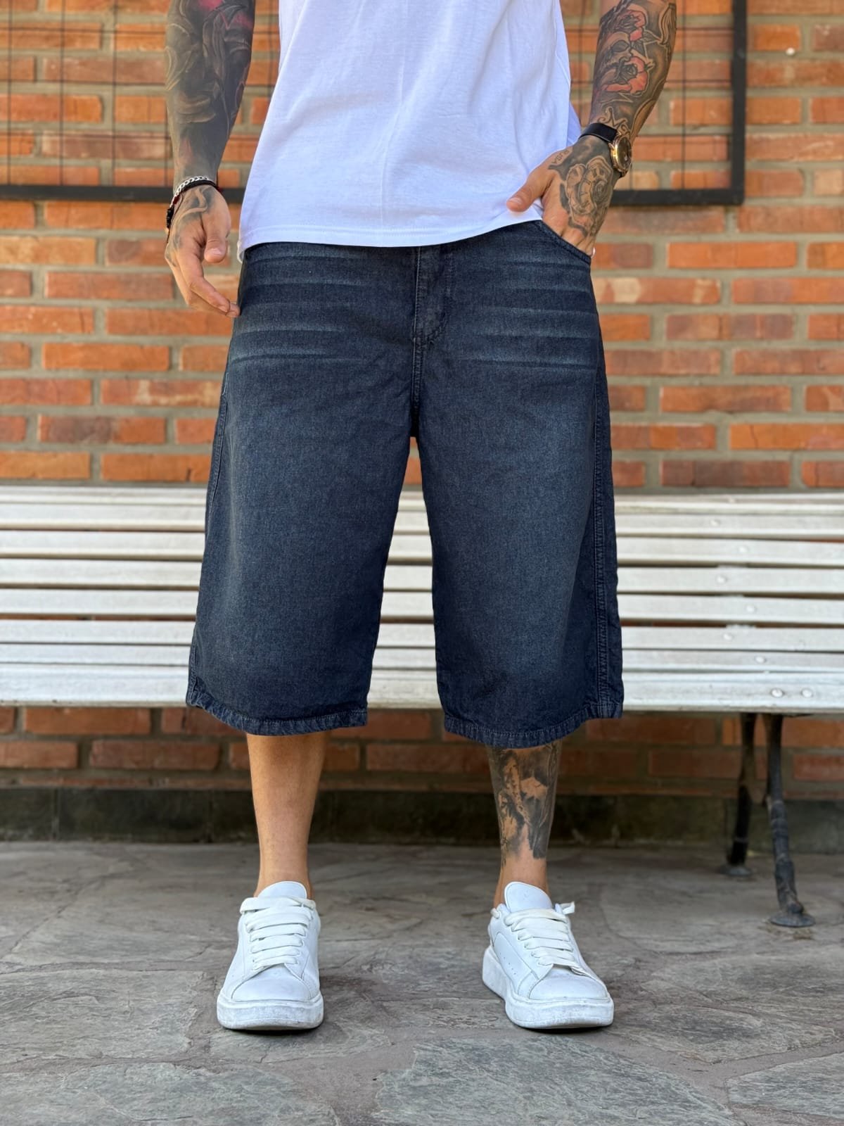 e6195578-698c-415b-a008-93af0b9aeeaf Bermuda Baggy Azul Lisa - Imagen 1